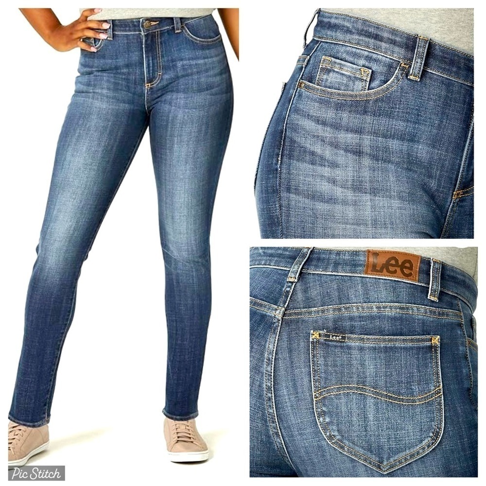 Lee Slim Fit Skinny Mid Rise Jeans Womens‎ 8 Short Blue Preppy Stretch Denim NWT
